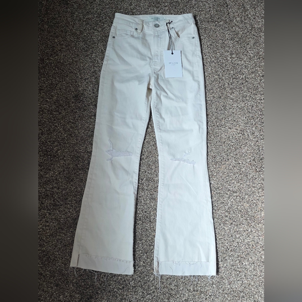Cream Flare Wide Leg Jeans
